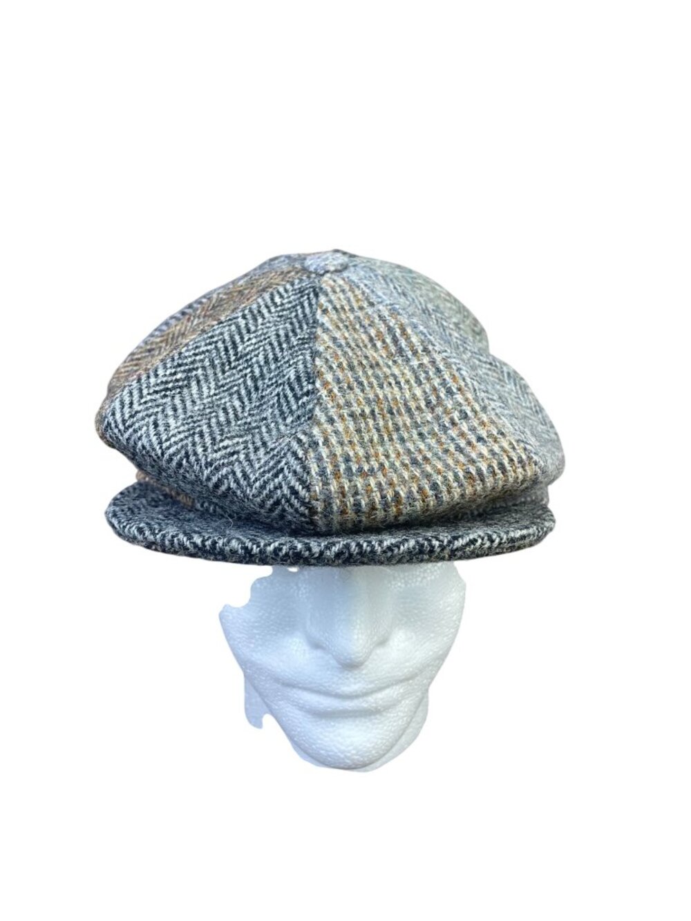 Kangol Mens Brown Multi Harris Tweed Wool Patchwork Flat Cap Stornaway XL
